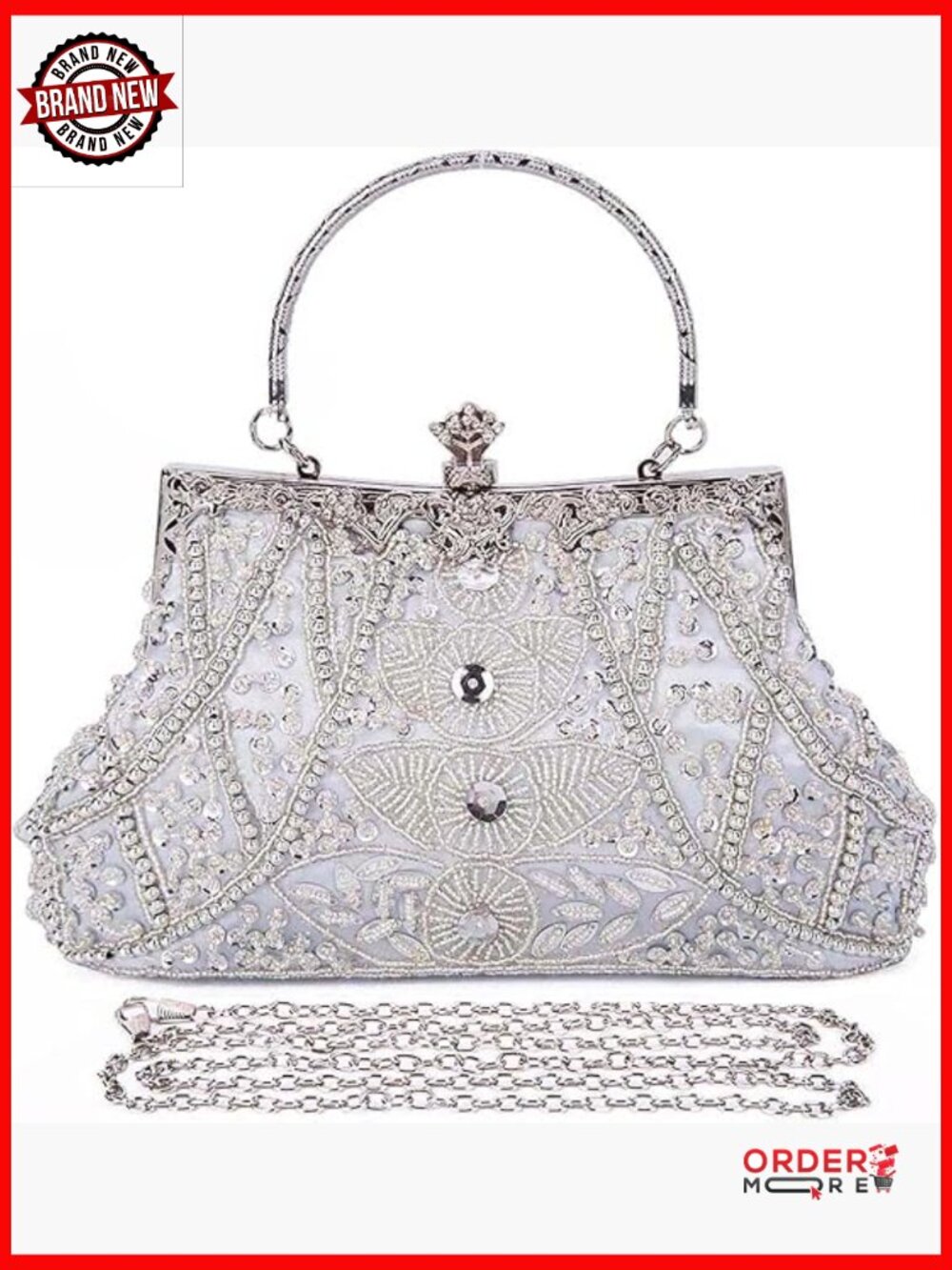 Vintage Beaded Clutch Evening Bag Formal Wedding Bridal Prom Cocktail Party